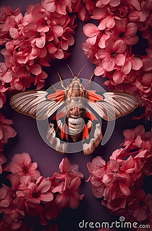 Pink moth and flowers. Stock Photo