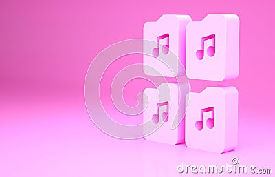 Pink Music file document icon isolated on pink background. Waveform audio file format for digital audio riff files Cartoon Illustration