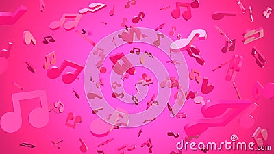 Pink musical notes on pink background. Cartoon Illustration