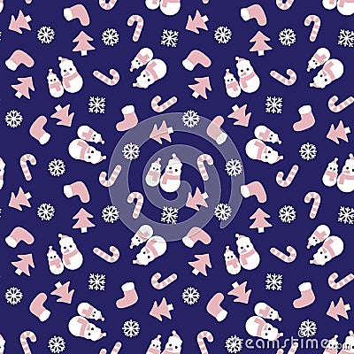 Pink Navy Christmas Snowman seamless pattern background Vector Illustration