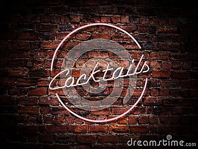 Pink Neon Cocktails Sign Stock Photo