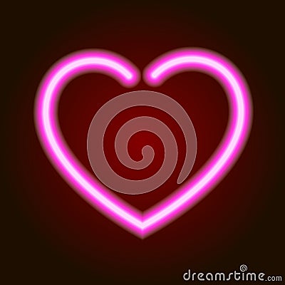 Pink neon glowing heart symbol of love on dark background of illustration Cartoon Illustration