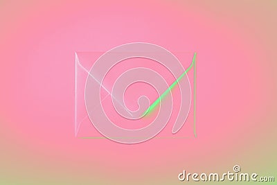 Pink and neon green color envelope on vivid pink background. Minimal concept Stock Photo