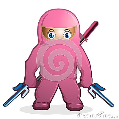 Pink ninja cartoon vector Cartoon Illustration