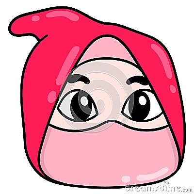 Pink ninja head, doodle icon drawing Vector Illustration