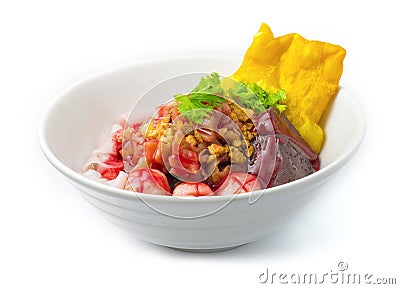 Pink Noodles Yen Ta Fo without Soup served Stock Photo
