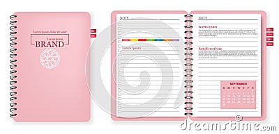 Pink note book Vector realistic. 3d detailed illustrations Vector Illustration