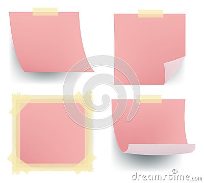 Pink note sets sticking on the wall Vector Illustration