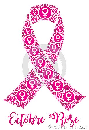 Pink october and breast cancer awareness month in French Cartoon Illustration