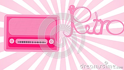Pink old retro female antique vintage rectangular first hipster radio, music radio receiver with round volume controls with an ins Vector Illustration