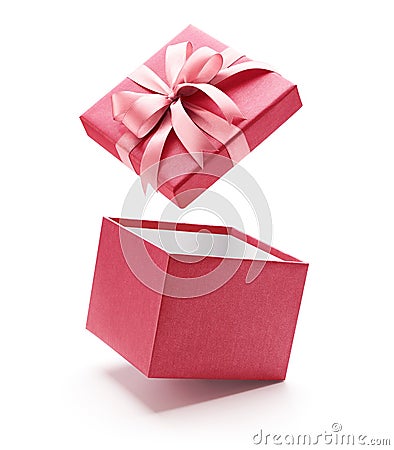 Pink Open Gift Box Isolated on White Stock Photo