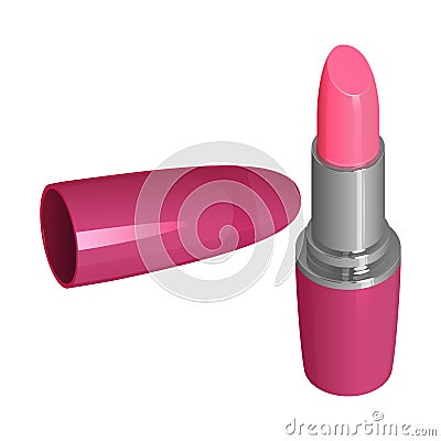 Pink open lipstick in a tube with silver decoration Vector Illustration