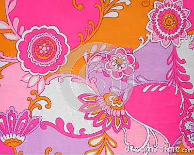 A sample of the fabric: the pink-orange colours with floral motifs Stock Photo