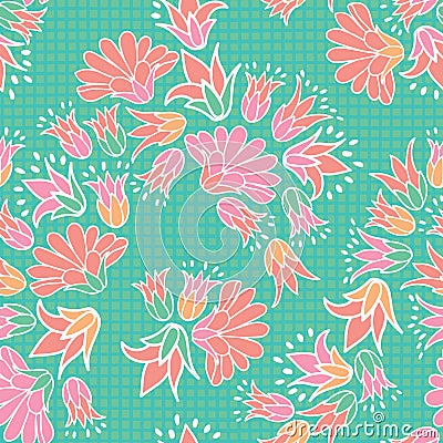 Pink Orange Flowers Seamless Vector Repeat Pattern Background Vector Illustration