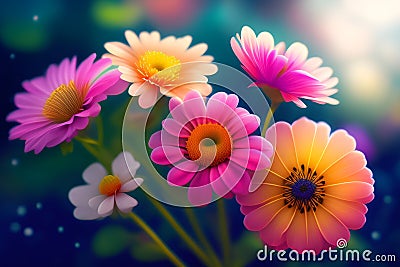 pink Orange Gerberas Flowers with natural blur or bokeh background. wallpaper Stock Photo