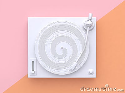 pink orange pastel background tilted white vinyl record vinyl player abstract minimal 3d render music technology concept Stock Photo