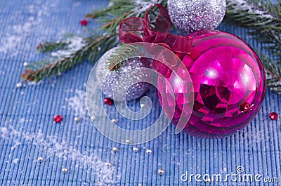 Pink ornament Christmass ball with a fir tree Stock Photo