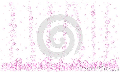 Pink oxygen bubbles stream. Fizzy carbonated water texture. Cherry or strawberry drink, seltzer, beer, soda, cola Vector Illustration