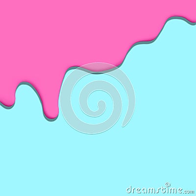 Pink paint flows down blue background. Modern creative layout Stock Photo