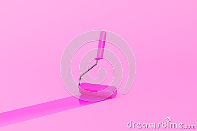 Pink Paint Roller with color trail over pink background Stock Photo