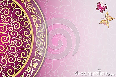 Pink paisley vintage vector gradient background with mandala Vector Illustration