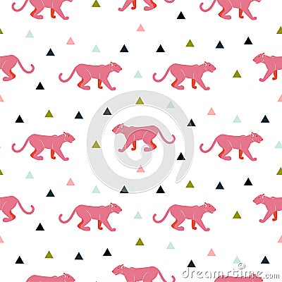 Pink panther animal seamless vector pattern. Vector Illustration