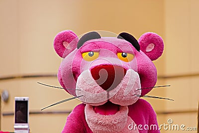 Pink panther during character greeting Editorial Stock Photo