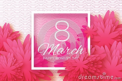 Pink Paper flower. Women`s Day. 8 March. Square Vector Illustration