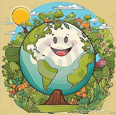 cartoon happy smiling globe Stock Photo