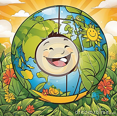 cartoon happy smiling globe Stock Photo