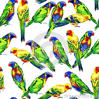 Pink parrot seamless pattern. tropical bird design. watercolor trendy print for textile Stock Photo