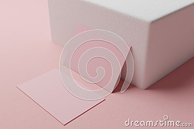 Pink pastel business card paper mockup template with blank space cover for insert company logo or personal identity on cardboard Cartoon Illustration