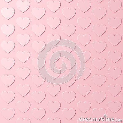 Pink pastel color hearts background with shadows 3D rendering Stock Photo