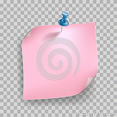 Pink pastel color stick note of paper and pin Vector Illustration