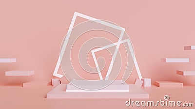 Pink pastel creative mock-up scene with stage showcase, abstract background Cartoon Illustration