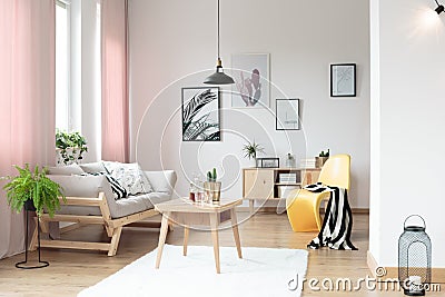 Pastel curtains in living room Stock Photo