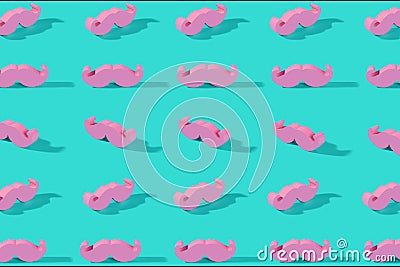 Pink pastel mustache pattern on a mint green background. Stock Photo