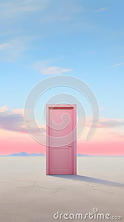 Pink pastel mysterious door in a dreamy desert landscape phone hd wallpaper, ai generated Stock Photo