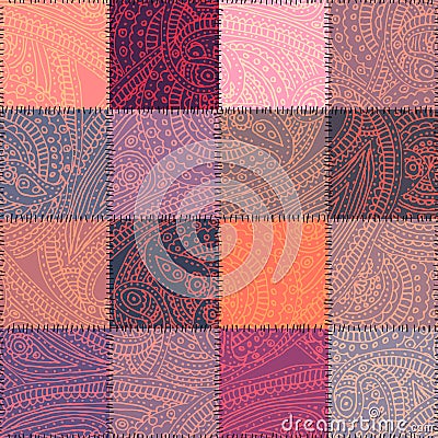 Pink patchwork with paisley Stock Photo