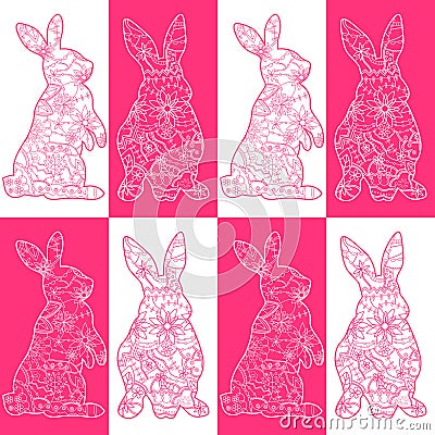 Pink pattern with rabbits Vector Illustration