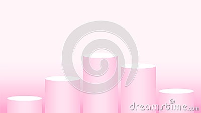 Pink pedestal cylinder circle five steps for cosmetics showcase, podium circle stage pink pastel soft color, platform 5 steps for Vector Illustration