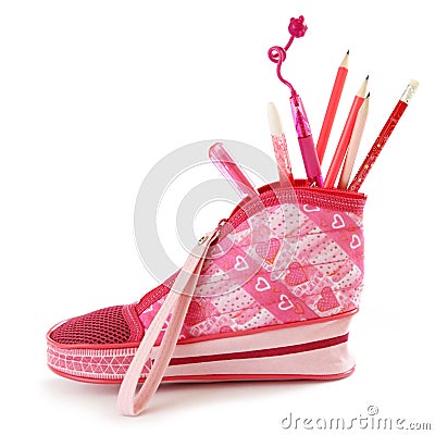 Pink pencil case Stock Photo