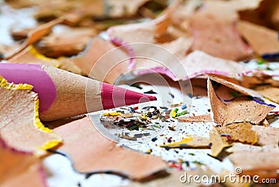 Pink pencil and shavings Stock Photo