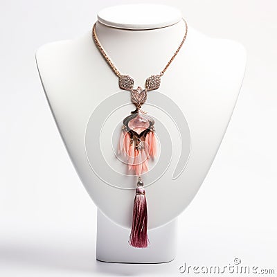 Pink Flower Necklace With Tassel - Art Deco Designer Inspired Stock Photo