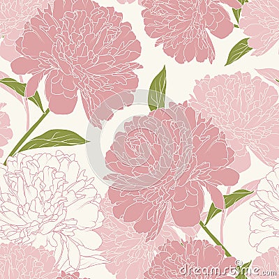 Pink peony rose flowers elegant beautiful vector floral spring summer seamless pattern texture background. Vector Illustration