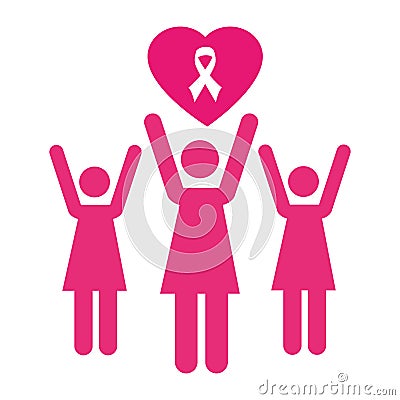 Pink pictogram women with emblem pink with symbol breast cancer Vector Illustration