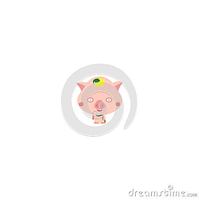 Pink pig in a green hat Vector Illustration