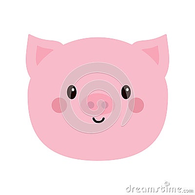 Pink pig round head icon. Smiling face. Cute cartoon kawaii funny baby character. Hog swine sow animal. Flat design. Educational Vector Illustration