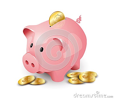 Pink piggy bank Vector Illustration