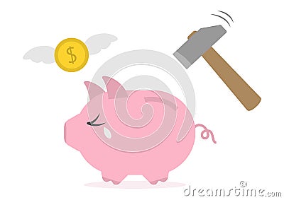 Piggy bank breaking with hammer concept Stock Photo